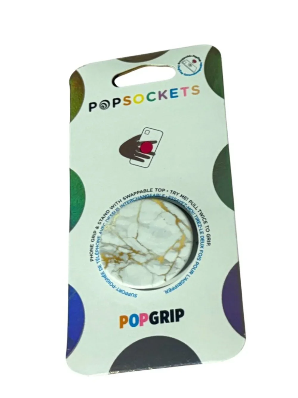 PopSockets PopGrip – Gold Marble Design – Swappable Top – NEW